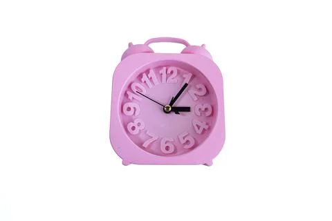 Pink Clock Isolated On White Background. Wall clock. Stock Photos