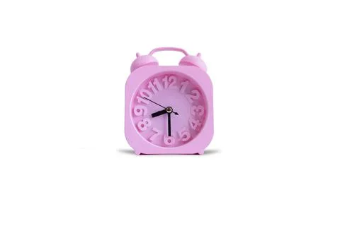 Pink Clock Isolated On White Background. Wall clock. Stock Photos