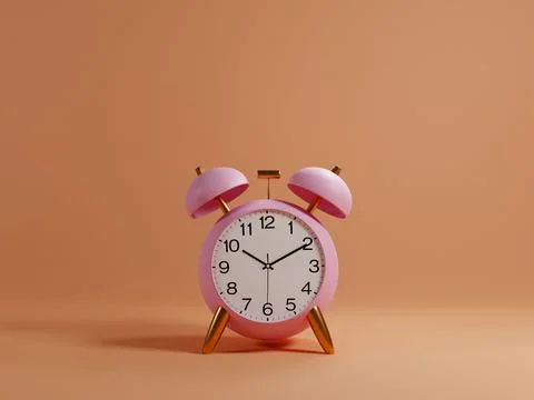 Pink clock on pastel background 스톡 사진