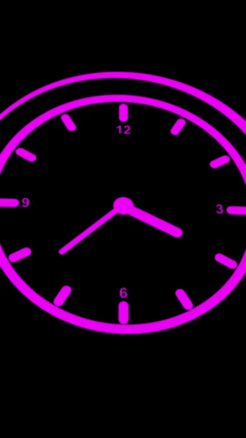 Pink Clock with Rotating Arrow Symbol on Black Background time magenta Stockbeeldmateriaal 337461388