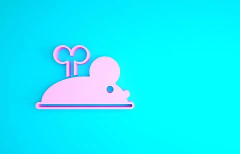 Pink Clockwork mouse icon isolated on blue background. Wind up mouse toy Illustration