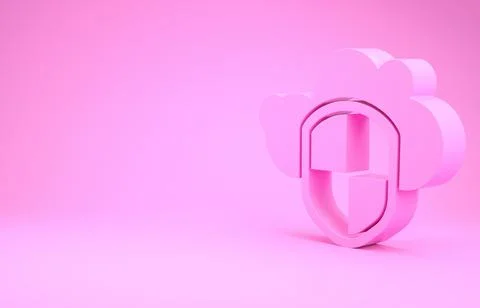 Pink Cloud and shield icon isolated on pink background. Cloud storage data pr Stock Illustration