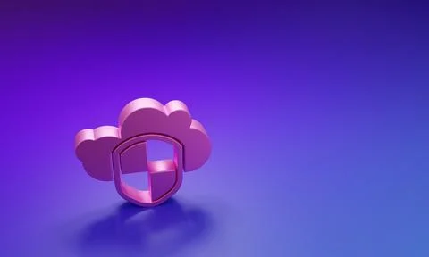 Pink Cloud and shield icon isolated on purple-blue background. Cloud storag.. 스톡 일러스트