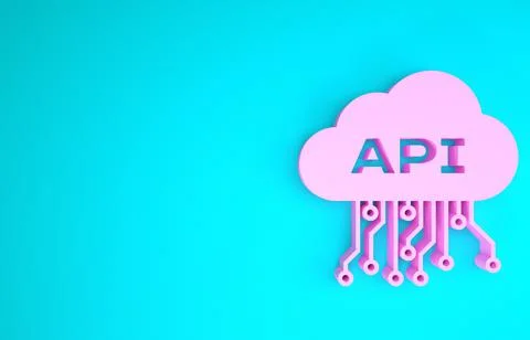 Pink Cloud api interface icon isolated on blue background. Application progra Illustrazione stock