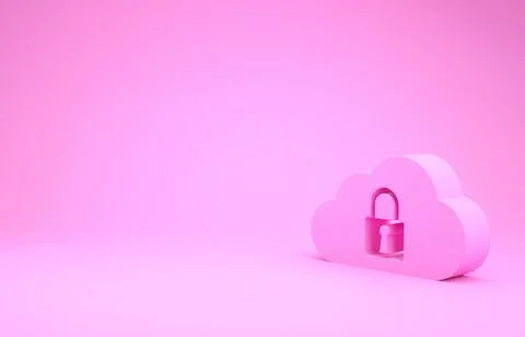 Pink Cloud computing lock icon isolated on pink background. Security, safety, 스톡 일러스트