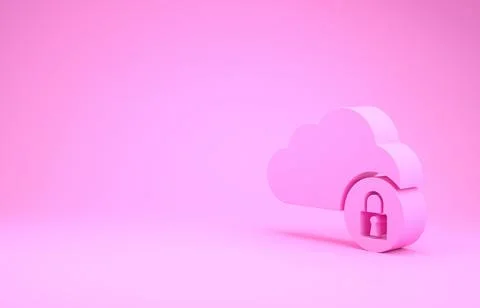 Pink Cloud computing lock icon isolated on pink background. Security, safety, Stock Illustration