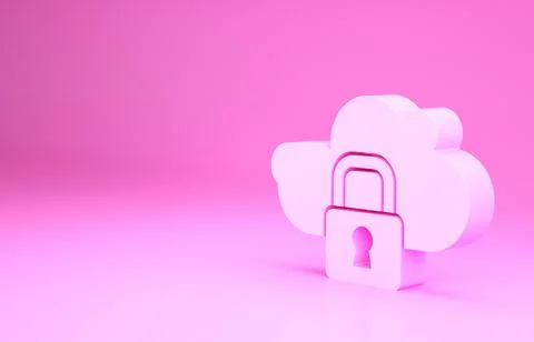 Pink Cloud computing lock icon isolated on pink background. Security, safety, 스톡 일러스트