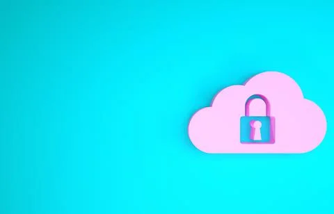 Pink Cloud computing lock icon isolated on blue background. Security, safety, Stock Illustration