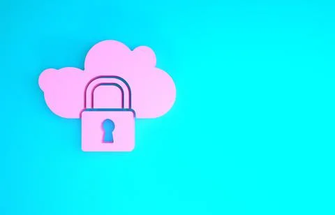 Pink Cloud computing lock icon isolated on blue background. Security, safety, Stock Illustration