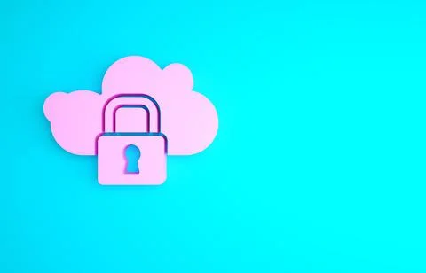 Pink Cloud computing lock icon isolated on blue background. Security, safety, 스톡 일러스트