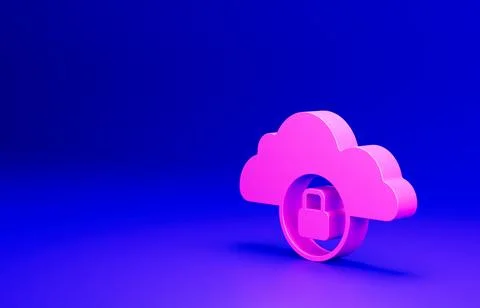 Pink Cloud computing lock icon isolated on blue background. Security, safety Stock Illustration