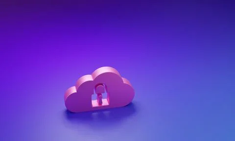 Pink Cloud computing lock icon isolated on purple-blue background. Security.. 스톡 일러스트
