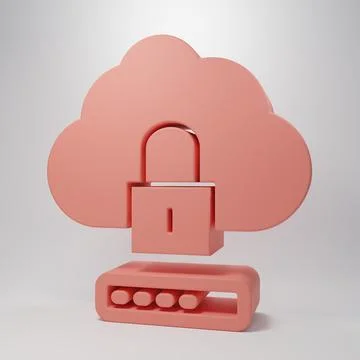 Pink Cloud computing lock icon isolated on pink background. Security, safet.. Stock Illustration