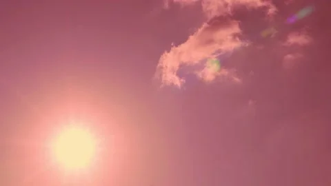 Pink Cloud Covers Sun in Coral Pink Lilac Clear Sky at Sunrise Down, Cloud Appro Stock Footage 171220008