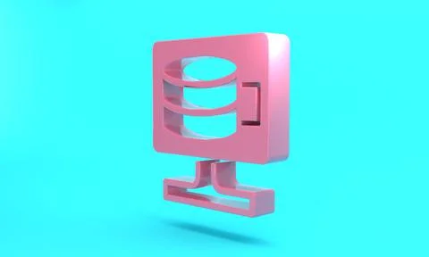 Pink Cloud database icon isolated on turquoise blue background. Cloud computi Illustrazione stock