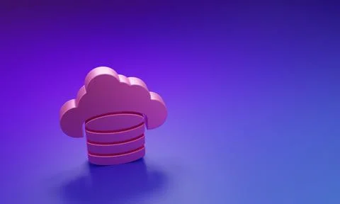 Pink Cloud database icon isolated on purple-blue background. Cloud computin.. Illustrazione stock