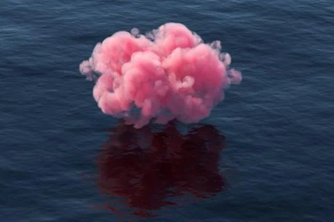 Pink cloud float over the sea, 3d rendering. Illustrazione stock