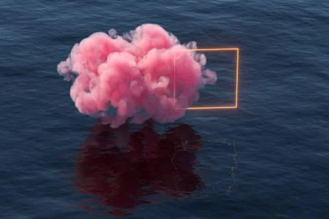Pink cloud float over the sea, 3d rendering. Stock Illustration