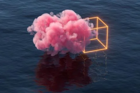 Pink cloud float over the sea, 3d rendering. Illustrazione stock