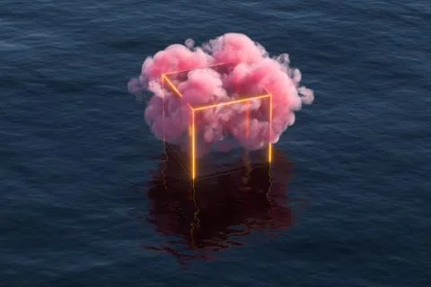 Pink cloud float over the sea, 3d rendering. Illustrazione stock