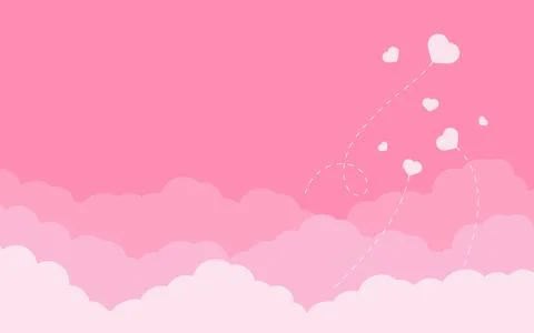 Pink cloud heart flat banner Valentines day vector Stock Illustration