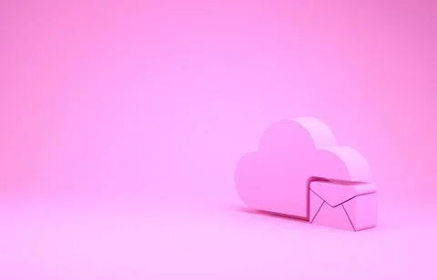 Pink Cloud mail server icon isolated on pink background. Cloud server hosting Stock Illustration