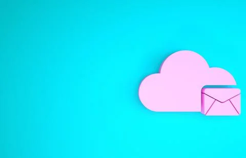 Pink Cloud mail server icon isolated on blue background. Cloud server hosting Stock Illustration
