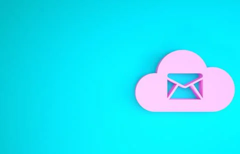 Pink Cloud mail server icon isolated on blue background. Cloud server hosting Stock Illustration