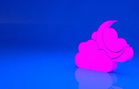 Pink Cloud with moon icon isolated on blue background. Cloudy night sign. Sle Stock Illustration