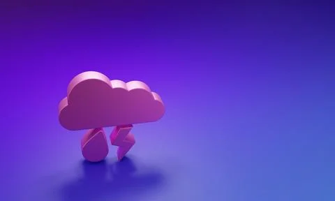 Pink Cloud with rain and lightning icon isolated on purple-blue background... Stockillustratie
