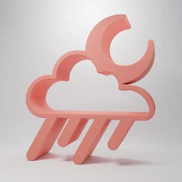 Pink Cloud with rain and moon icon isolated on pink background. Rain cloud .. Stockillustratie