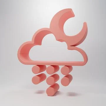Pink Cloud with rain and moon icon isolated on pink background. Rain cloud .. Stock Illustration