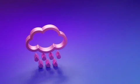 Pink Cloud with rain icon isolated on purple-blue background. Rain cloud pr.. 스톡 일러스트