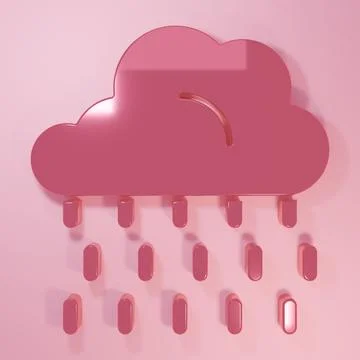 Pink Cloud with rain icon isolated on pink background. Rain cloud precipita.. Stockillustratie