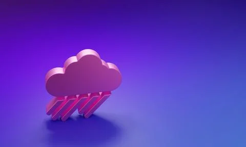 Pink Cloud with rain icon isolated on purple-blue background. Rain cloud pr.. 库存插图