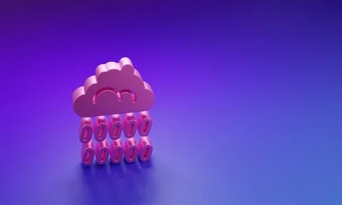 Pink Cloud with rain icon isolated on purple-blue background. Rain cloud pr.. 库存插图