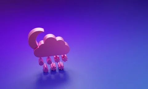Pink Cloud with snow, rain and moon icon isolated on purple-blue background.. Stockillustratie