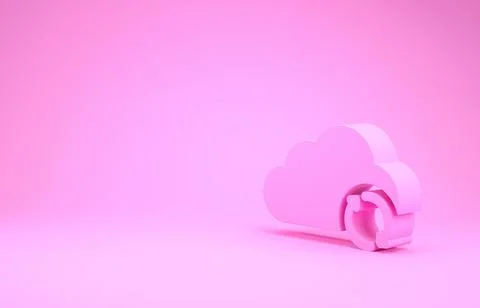 Pink Cloud sync refresh icon isolated on pink background. Cloud and arrows. M Stock Illustration
