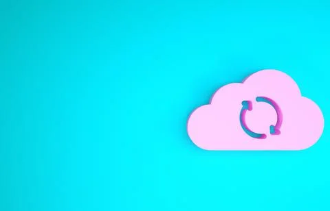 Pink Cloud sync refresh icon isolated on blue background. Cloud and arrows. M Stock Illustration