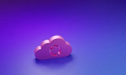 Pink Cloud sync refresh icon isolated on purple-blue background. Cloud and .. 스톡 일러스트
