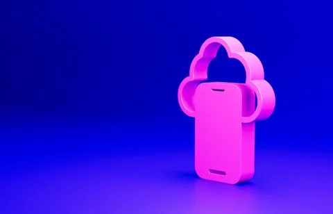 Pink Cloud technology data transfer and storage icon isolated on blue background Ilustración de archivo