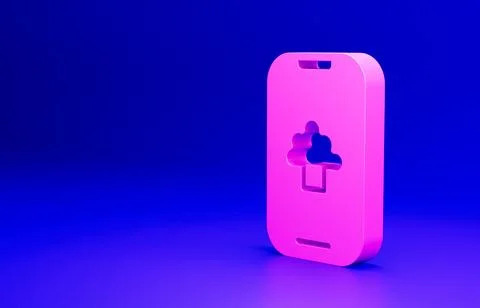 Pink Cloud technology data transfer and storage icon isolated on blue background Illustrazione stock