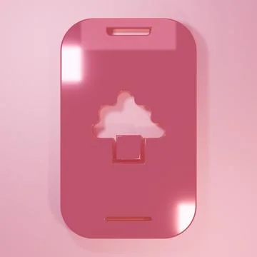 Pink Cloud technology data transfer and storage icon isolated on pink backg.. Illustrazione stock