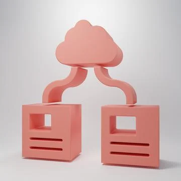 Pink Cloud technology data transfer and storage icon isolated on pink backg.. Illustrazione stock