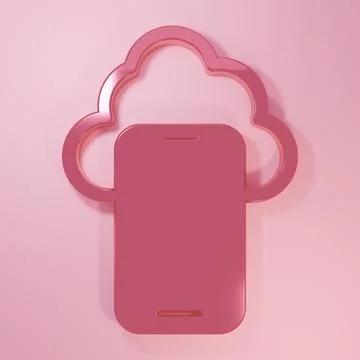 Pink Cloud technology data transfer and storage icon isolated on pink backg.. Illustrazione stock