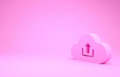 Pink Cloud upload icon isolated on pink background. Minimalism concept. 3d il Illustrazione stock
