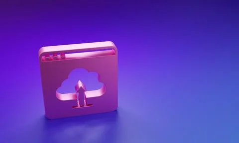 Pink Cloud upload icon isolated on purple-blue background. Minimalism conce.. Illustrazione stock