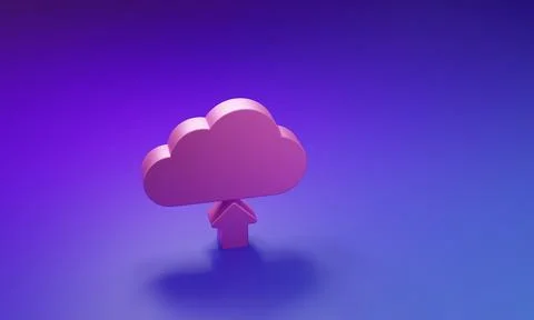 Pink Cloud upload icon isolated on purple-blue background. Minimalism conce.. Stock Illustration