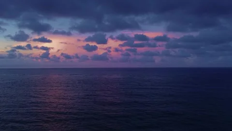 Pink Clouds and Blue Ocean at Sunset. Aerial Drone View Stock Footage 314864986