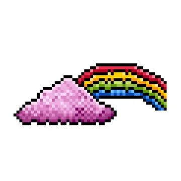Pink clouds and rainbow vector pixel art Stock Illustration